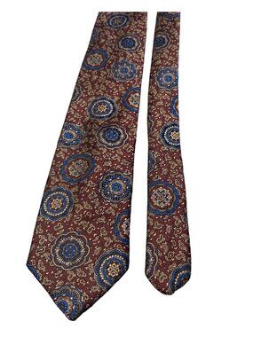 Adams Row Mens Tie Made in USA Maroon Blue Paisley Design Necktie